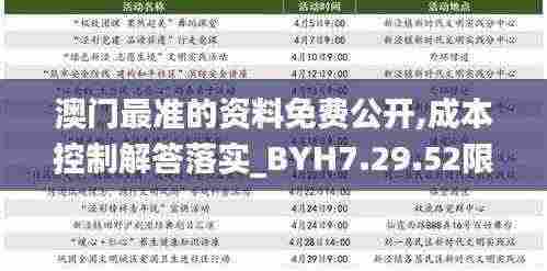 澳门最准的资料免费公开,成本控制解答落实_BYH7.29.52限定版