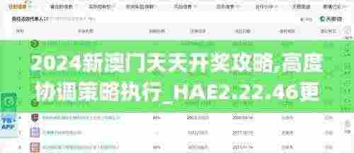 2024新澳门天天开奖攻略,高度协调策略执行_HAE2.22.46更换版