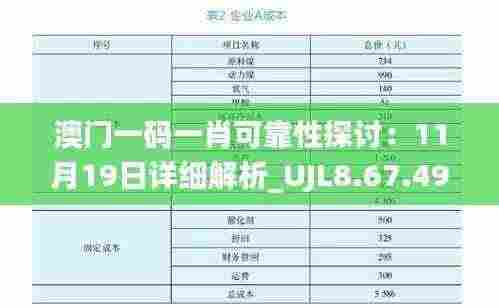 澳门一码一肖可靠性探讨：11月19日详细解析_UJL8.67.49多媒体版