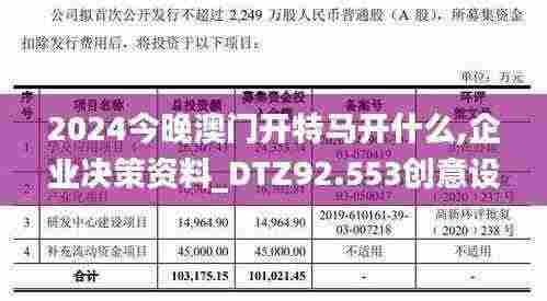 2024今晚澳门开特马开什么,企业决策资料_DTZ92.553创意设计版