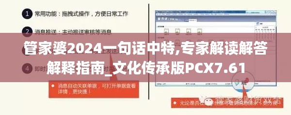 管家婆2024一句话中特,专家解读解答解释指南_文化传承版PCX7.61