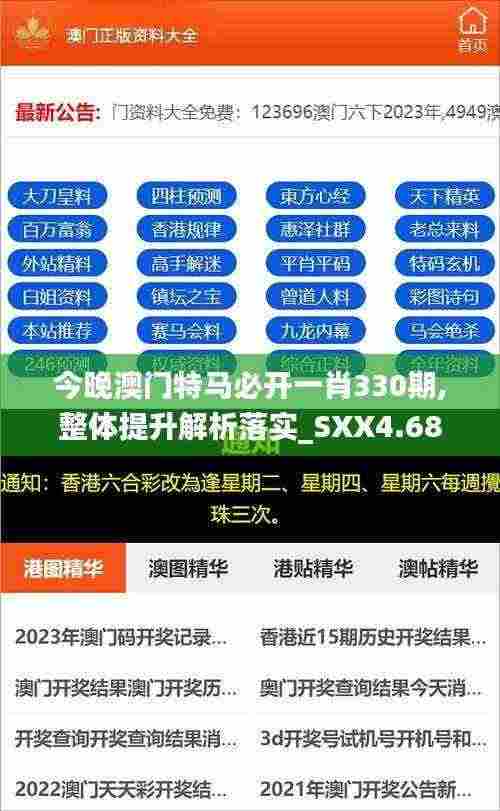 今晚澳门特马必开一肖330期,整体提升解析落实_SXX4.68