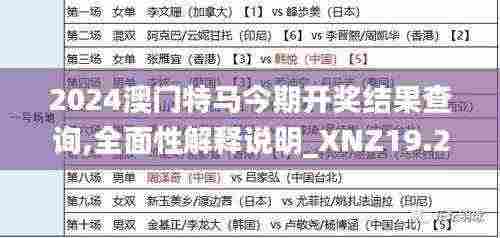 2024澳门特马今期开奖结果查询,全面性解释说明_XNZ19.24