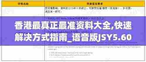 香港最真正最准资料大全,快速解决方式指南_语音版JSY5.60