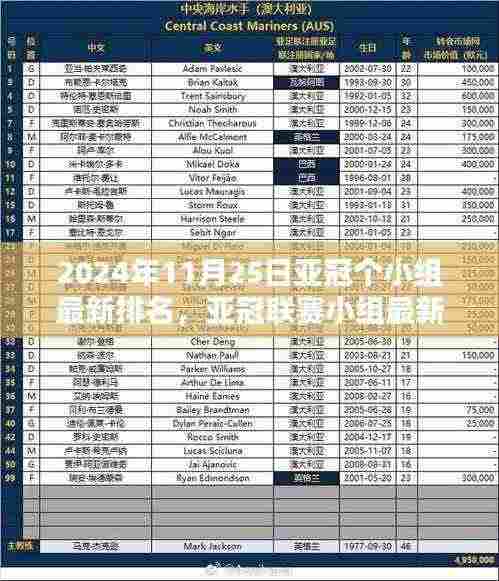 亚冠联赛小组最新排名揭晓，2024年11月25日的荣耀与传奇