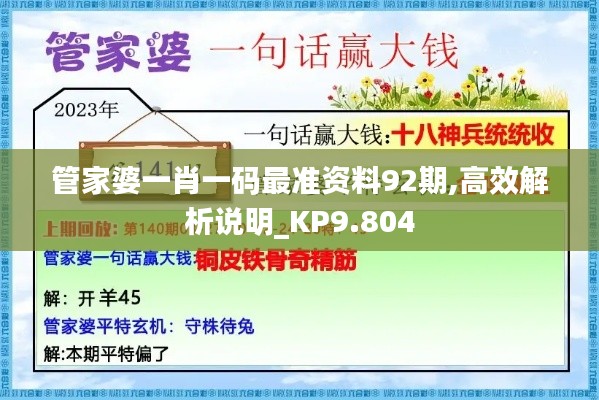 管家婆一肖一码最准资料92期,高效解析说明_KP9.804