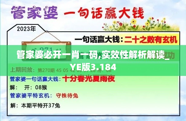 管家婆必开一肖一码,实效性解析解读_YE版3.184