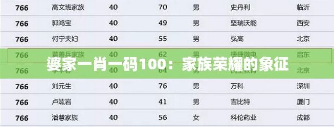 婆家一肖一码100：家族荣耀的象征