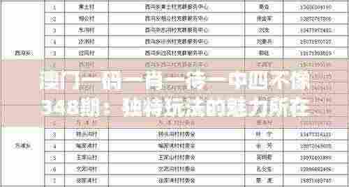 澳门一码一肖一待一中四不像348期：独特玩法的魅力所在