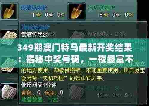 349期澳门特马最新开奖结果：揭秘中奖号码，一夜暴富不再是梦
