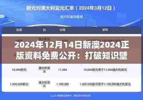 2024年12月14日新澳2024正版资料免费公开：打破知识壁垒