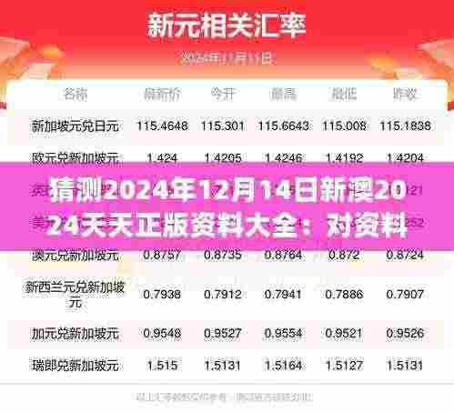猜测2024年12月14日新澳2024天天正版资料大全：对资料时效性的深刻洞察