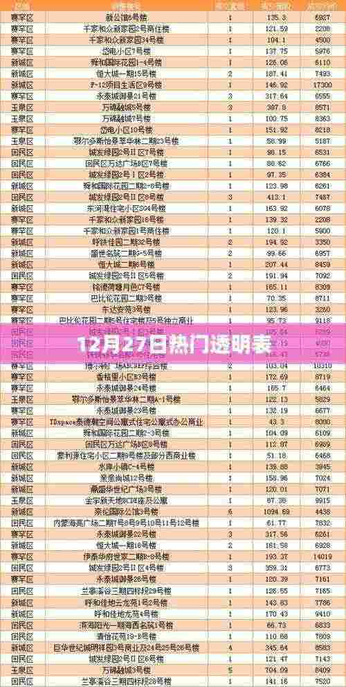 12月27日热门透明表概览