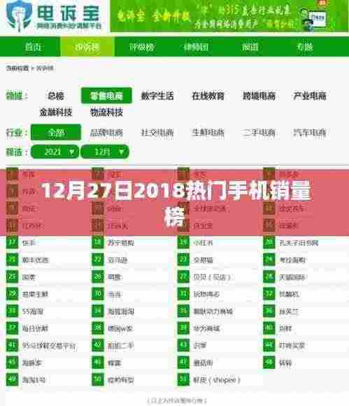 2018年12月27日热门手机销量榜单揭晓