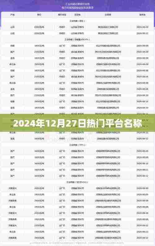 2024年12月27日热门平台一览