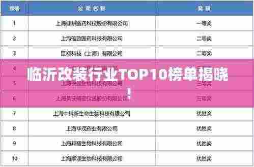 临沂改装行业TOP10榜单揭晓！