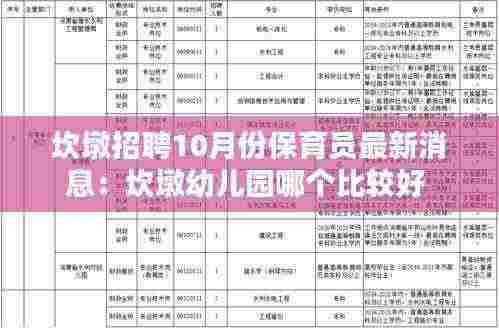 坎墩招聘10月份保育员最新消息：坎墩幼儿园哪个比较好 