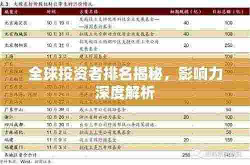 全球投资者排名揭秘，影响力深度解析