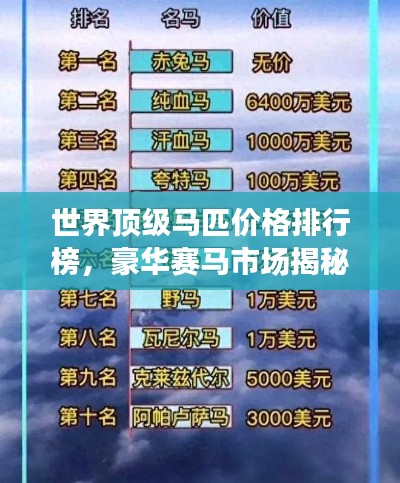 世界顶级马匹价格排行榜，豪华赛马市场揭秘！