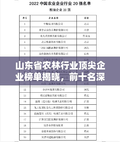 山东省农林行业顶尖企业榜单揭晓，前十名深度解析