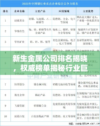 新生金属公司排名揭晓，权威榜单揭秘行业巨头！