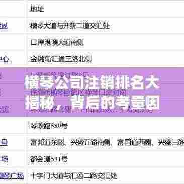 横琴公司注销排名大揭秘，背后的考量因素深度解析