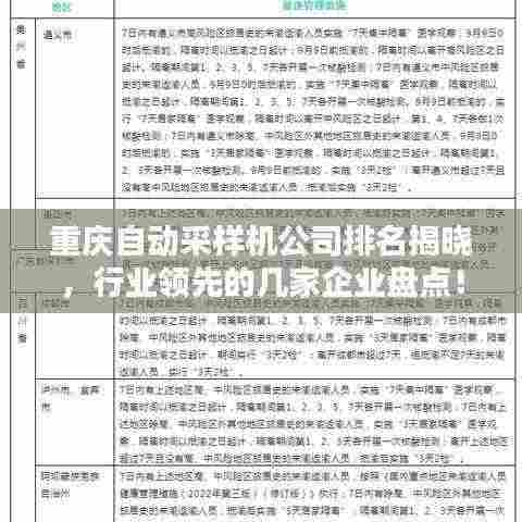 重庆自动采样机公司排名揭晓，行业领先的几家企业盘点！