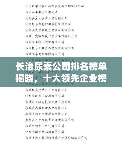 长治尿素公司排名榜单揭晓，十大领先企业榜单