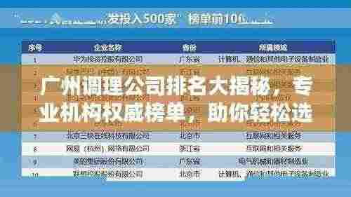 广州调理公司排名大揭秘，专业机构权威榜单，助你轻松选择优质服务商！