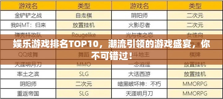 娱乐游戏排名TOP10，潮流引领的游戏盛宴，你不可错过！