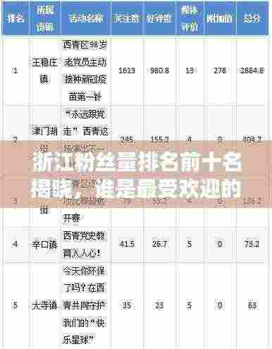 浙江粉丝量排名前十名揭晓，谁是最受欢迎的存在？