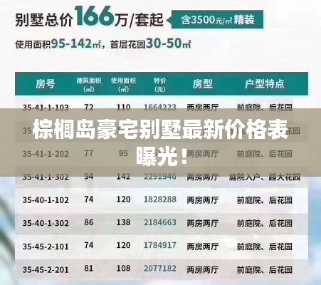 棕榈岛豪宅别墅最新价格表曝光！