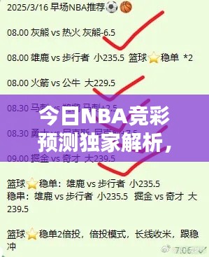 今日NBA竞彩预测独家解析，揭秘胜者秘密，不容错过！